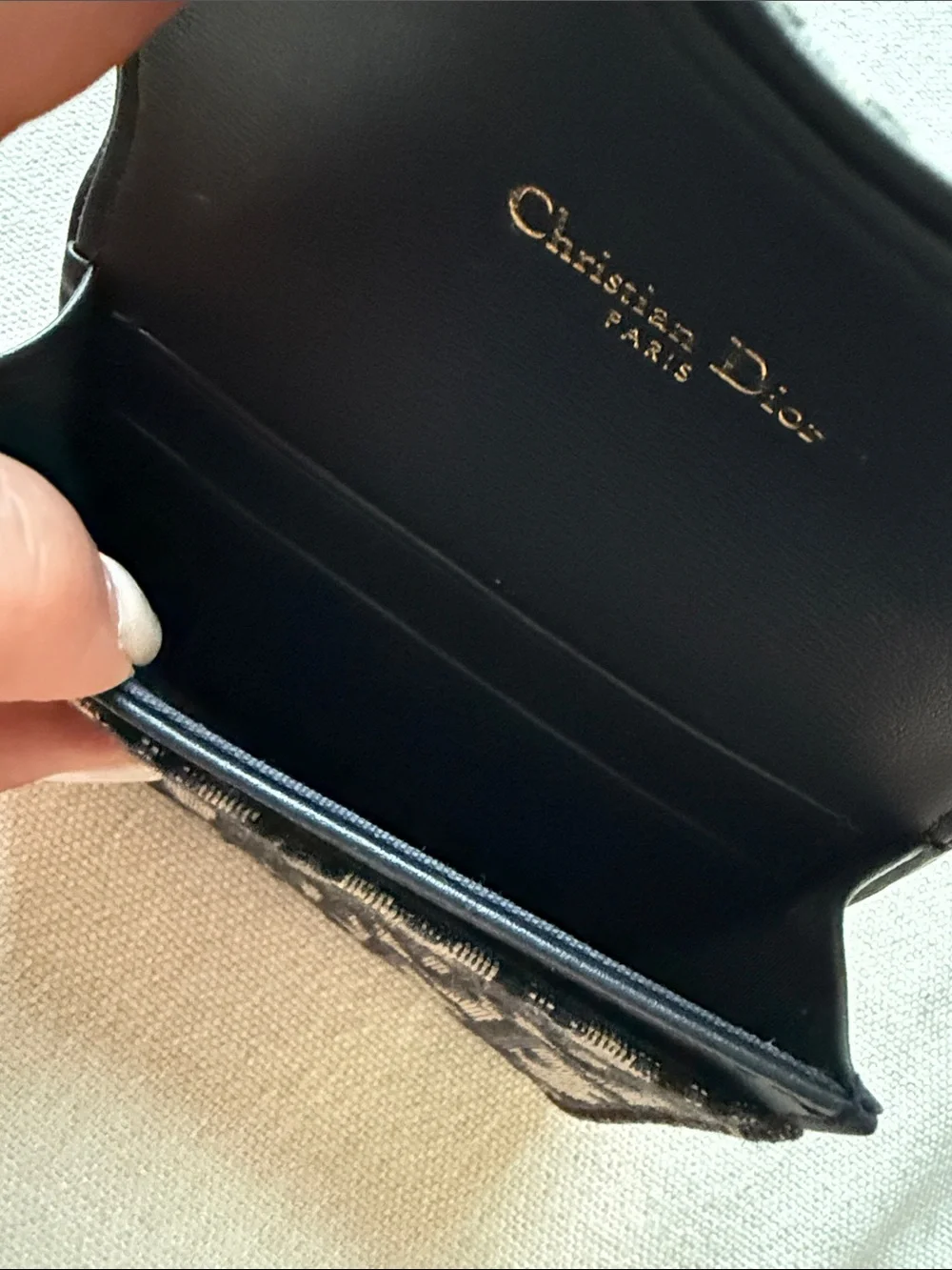 Dior Oblique Canvas Mini Saddle Cardholder in Blue and Beige
